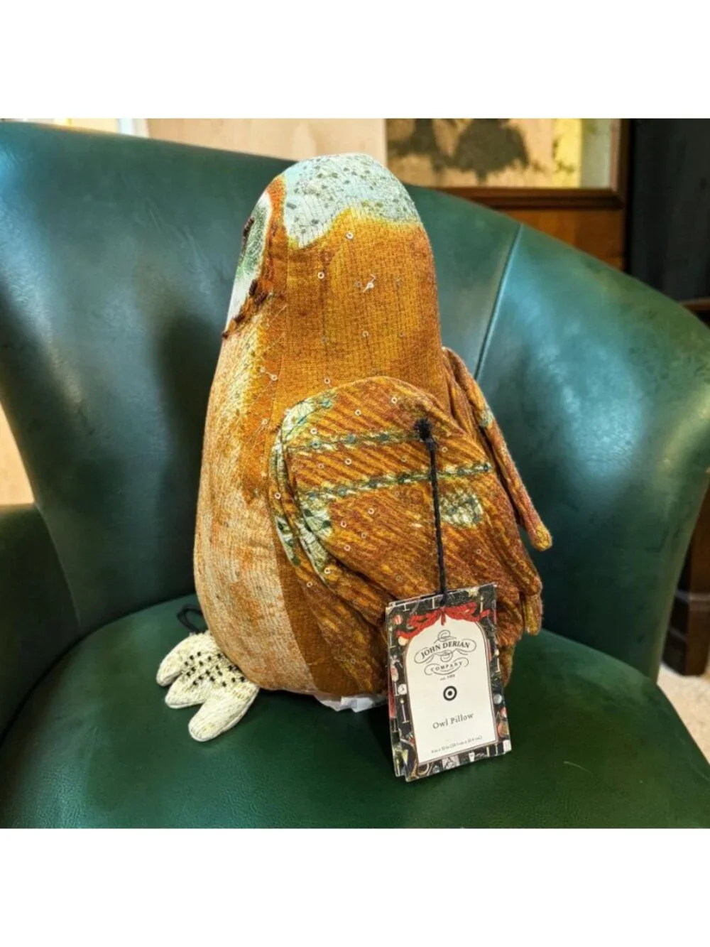 John Derian Target Barn Owl Plush Pillow Sequin Beaded Decor NWT 13